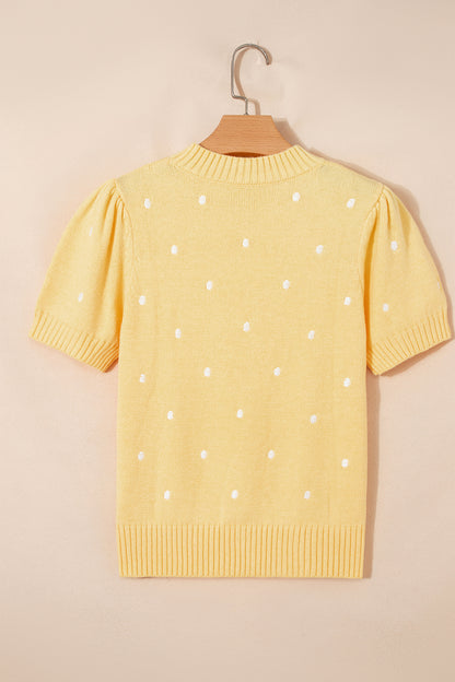 Elegant Polka Dot Bubble Short Sleeve Sweater
