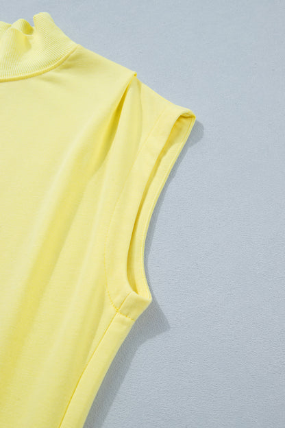 Solid Color High Neck Cap Sleeve Loose Top