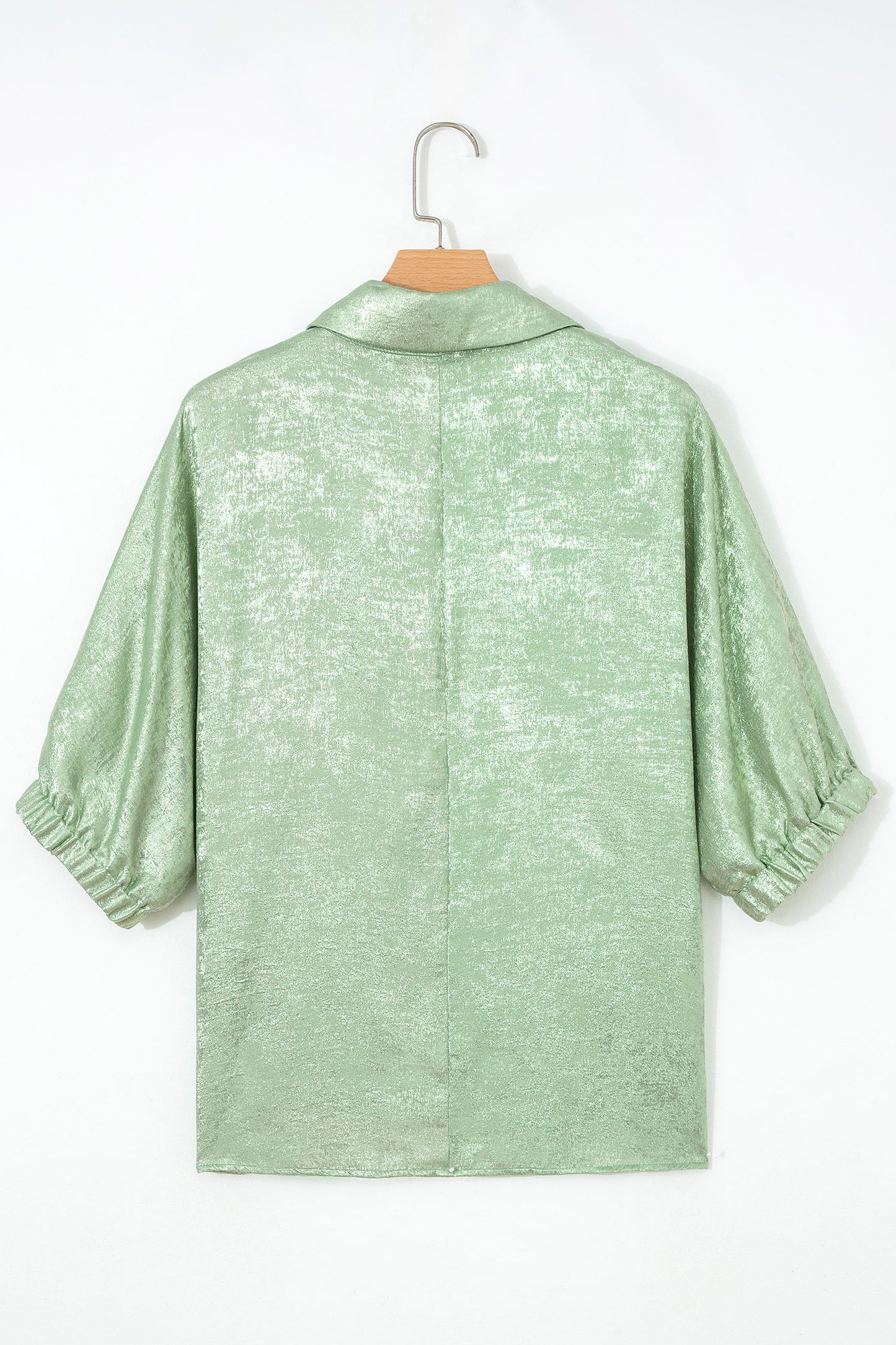 Collared V Neck Half Sleeve Metallic Top