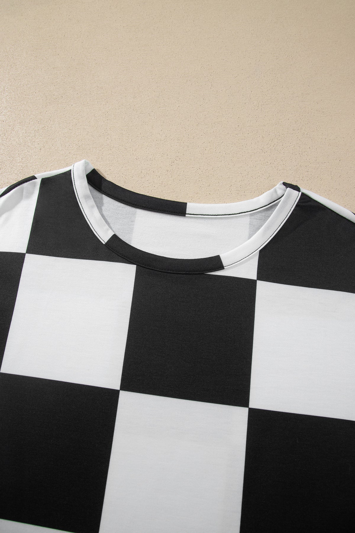 Checkerboard Plaid Long Sleeve Solid Color Shorts 2pcs Set