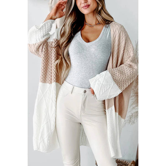 Color Block Bell Sleeve Open Front Knit Cardigan
