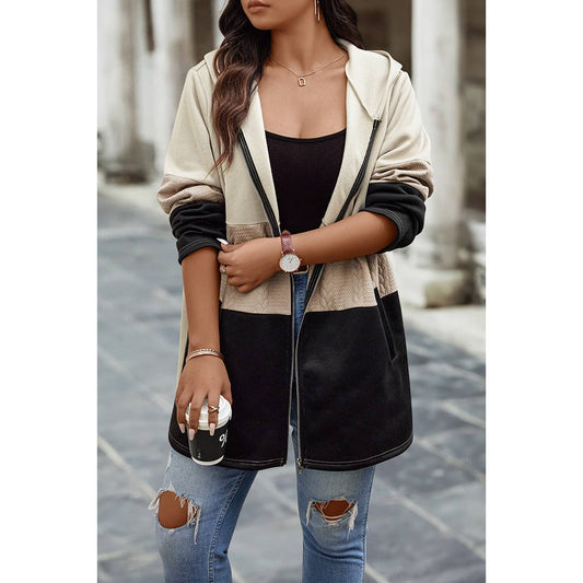 Color Block Pockets Long Sleeves Zipper Hoodie