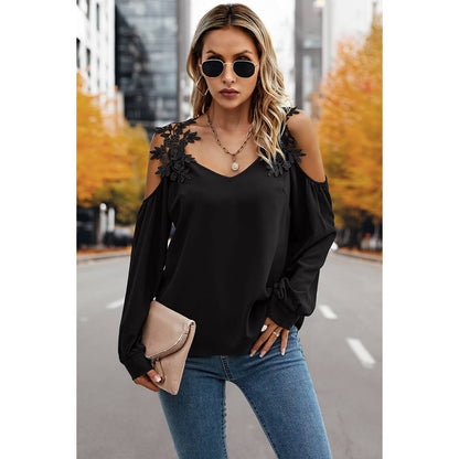 Contrast Low Back Lace Cold Shoulder Top - Elings