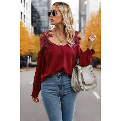 Contrast Low Back Lace Cold Shoulder Top - Elings