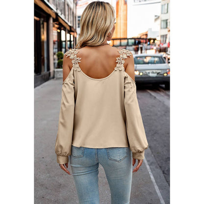 Contrast Low Back Lace Cold Shoulder Top - Elings