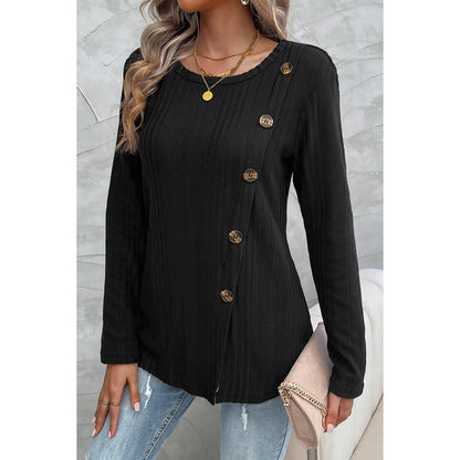 Crewneck Button Trim Slip Loose Sweatshirt