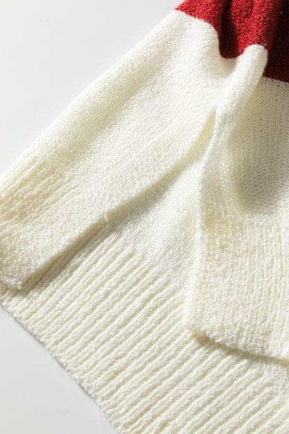 Green Stripe Loose Color Block Drop Shoulder Bubble Sleeve Sweater