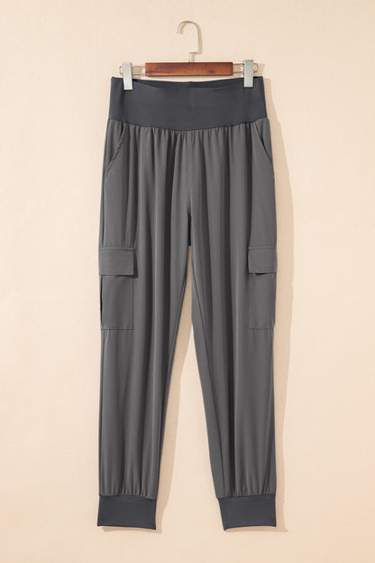 Elastic High Waist Pocketed Cargo Jogger Pants