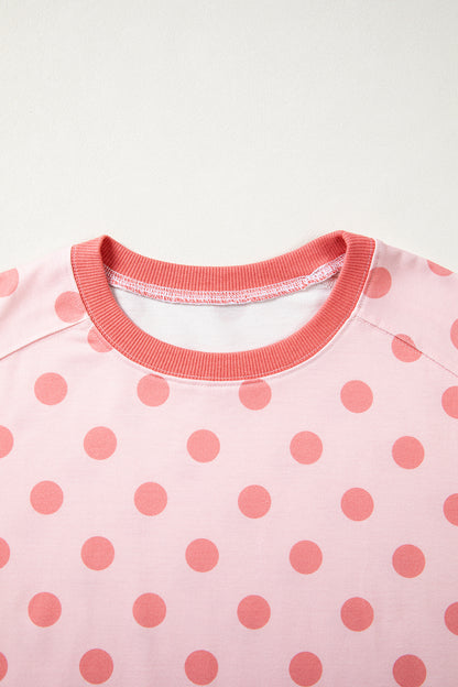 Color Block Trim Polka Dot Casual Tee