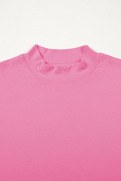 Pink Solid Color High Neck Oversize Tee