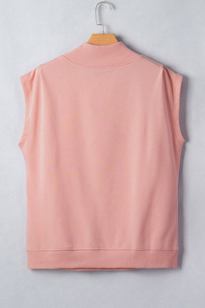 Solid Color High Neck Cap Sleeve Loose Top