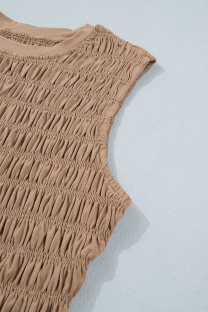 Shirred Slim Fit Ruffle Hem Tank Top
