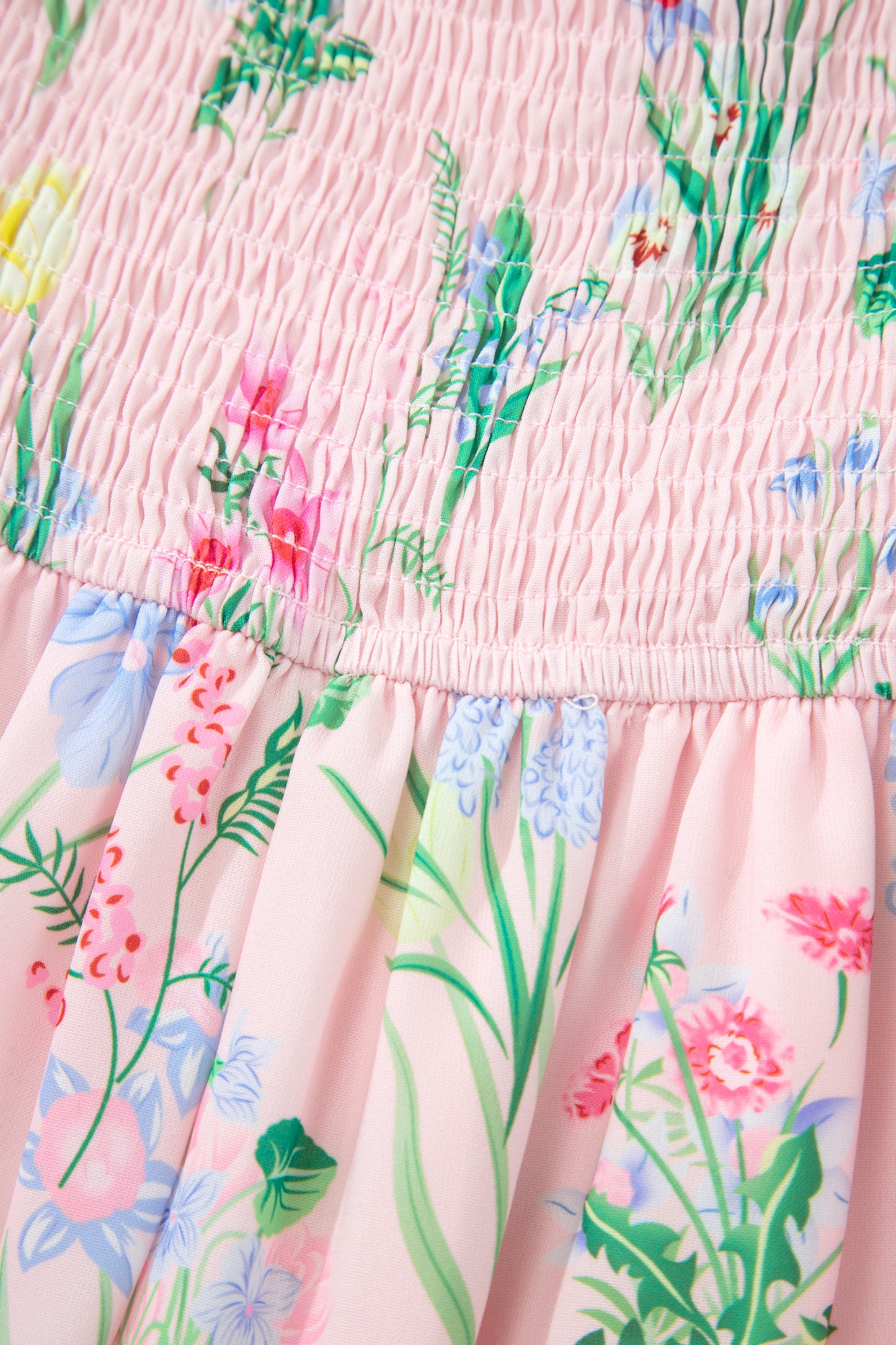 Floral Print Contrast Trim Self-tie Straps High Waist Midi Dress