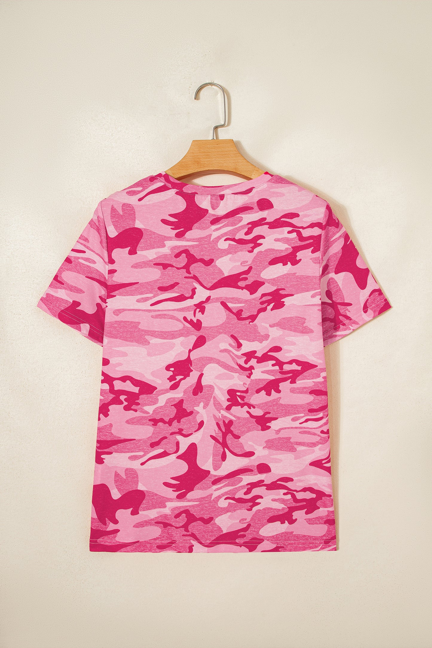 Pink Camouflage Print Crew Neck T Shirt