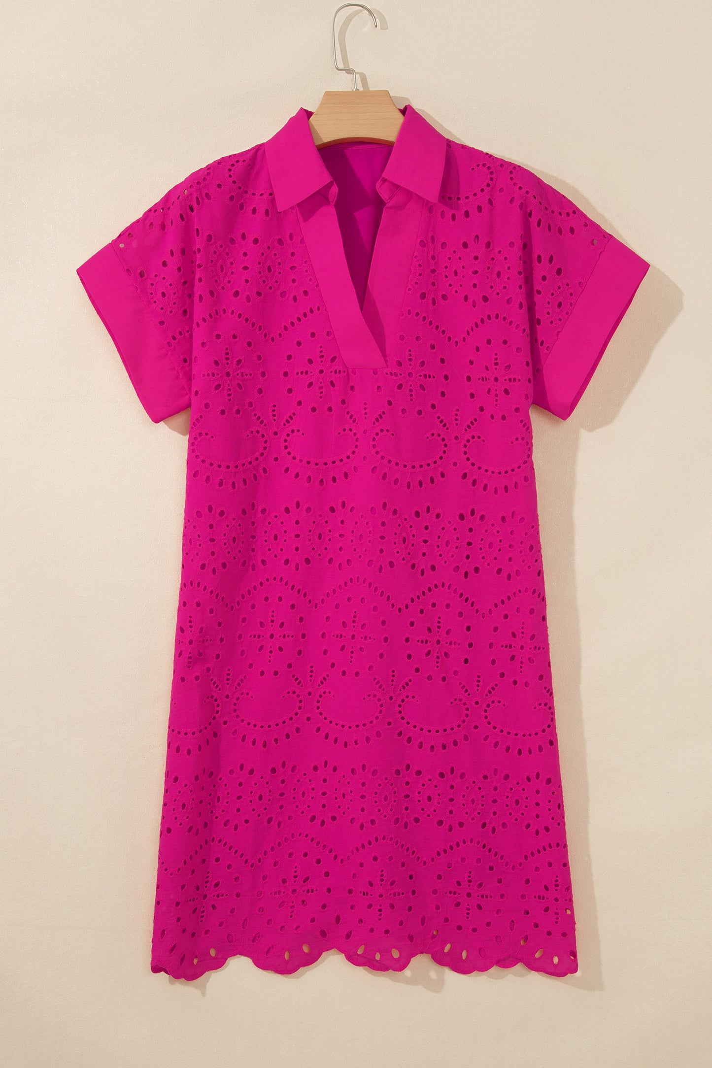 Solid Color Eyelet Embroidered T Shirt Mini Dress