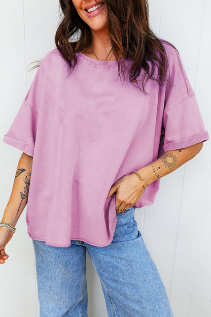Lavendula Mineral Wash Drop Shoulder Raw Edge Loose Tee
