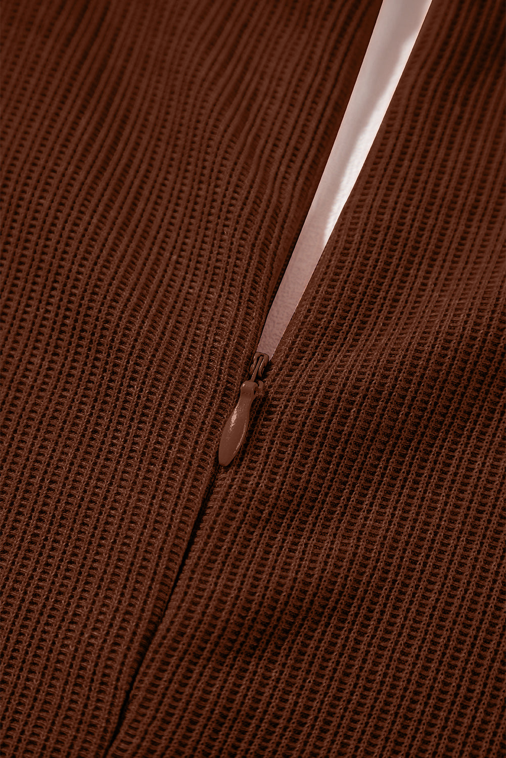 Coffee Solid Color Knit V Neck Zipped Loose Romper