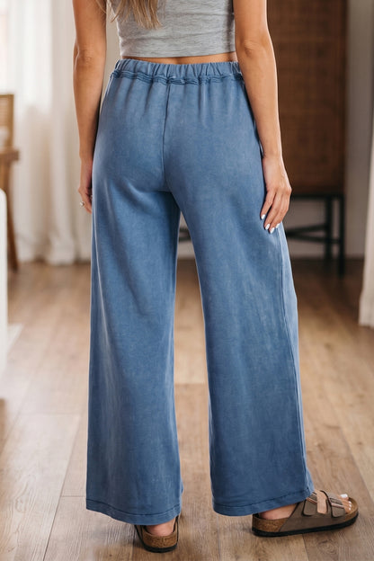 Mineral Wash Drawstring Retro High Waist Wide Leg Western Pants