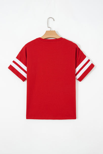 Varsity Striped Short Sleeve Crew Neck T Shirt