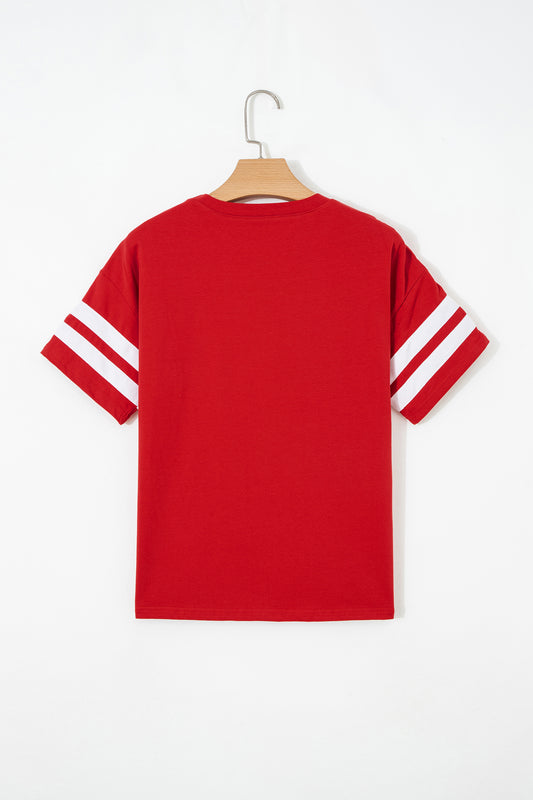 Varsity Striped Short Sleeve Crew Neck T Shirt