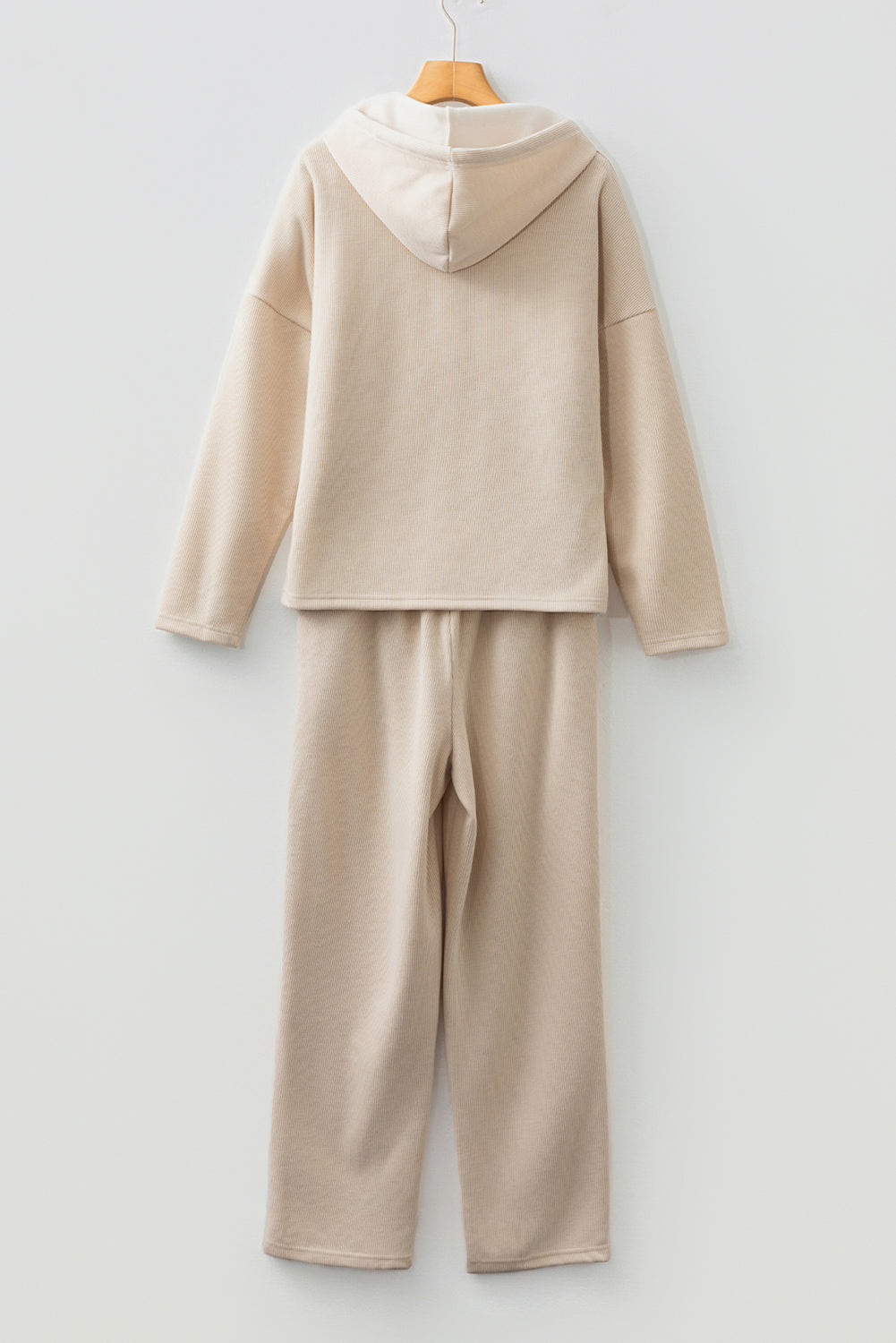 Lace Drawstring Pullover Hoodie and High Waist Pants Corduroy Suit