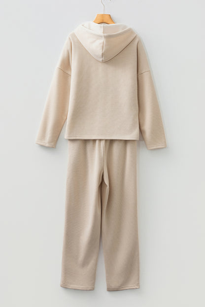 Lace Drawstring Pullover Hoodie and High Waist Pants Corduroy Suit