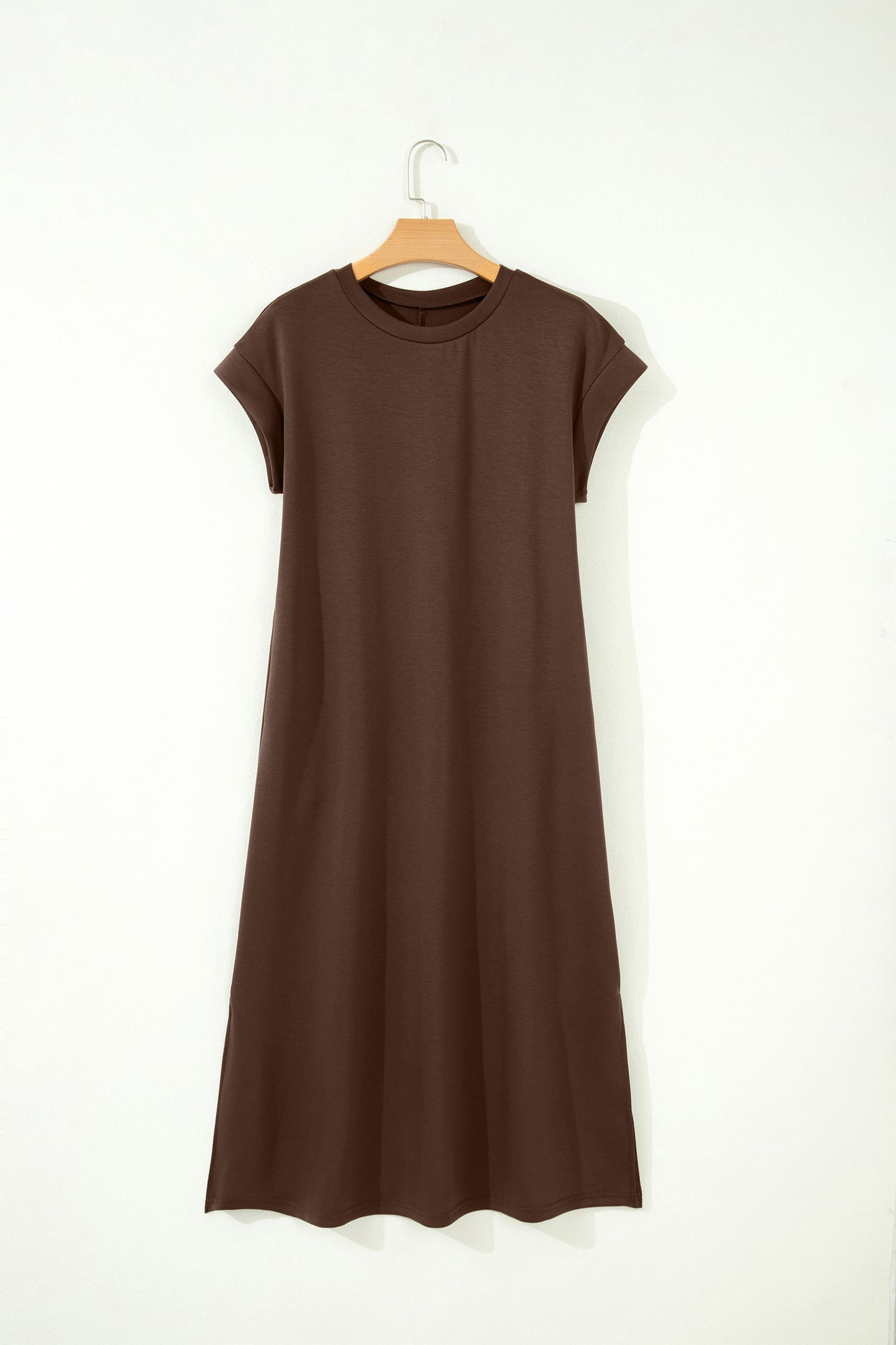 Green Bay Solid Color Long T Shirt Dress with Slits