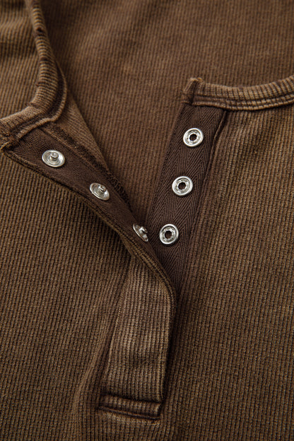 Coffee Vintage Distressed Ribbed Mineral Wash Tank Top