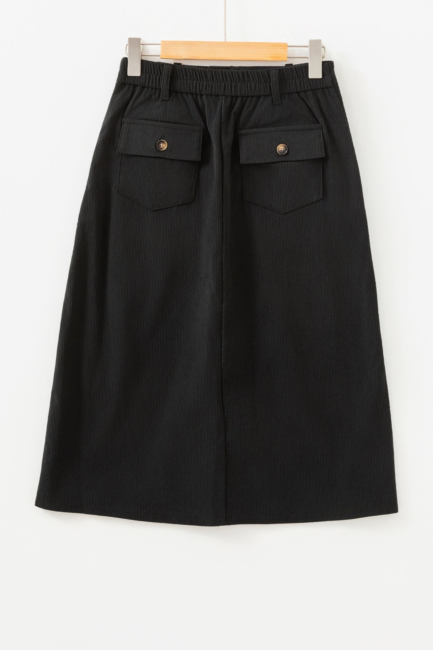 Black Front Slit Shift High Waist Midi Skirt