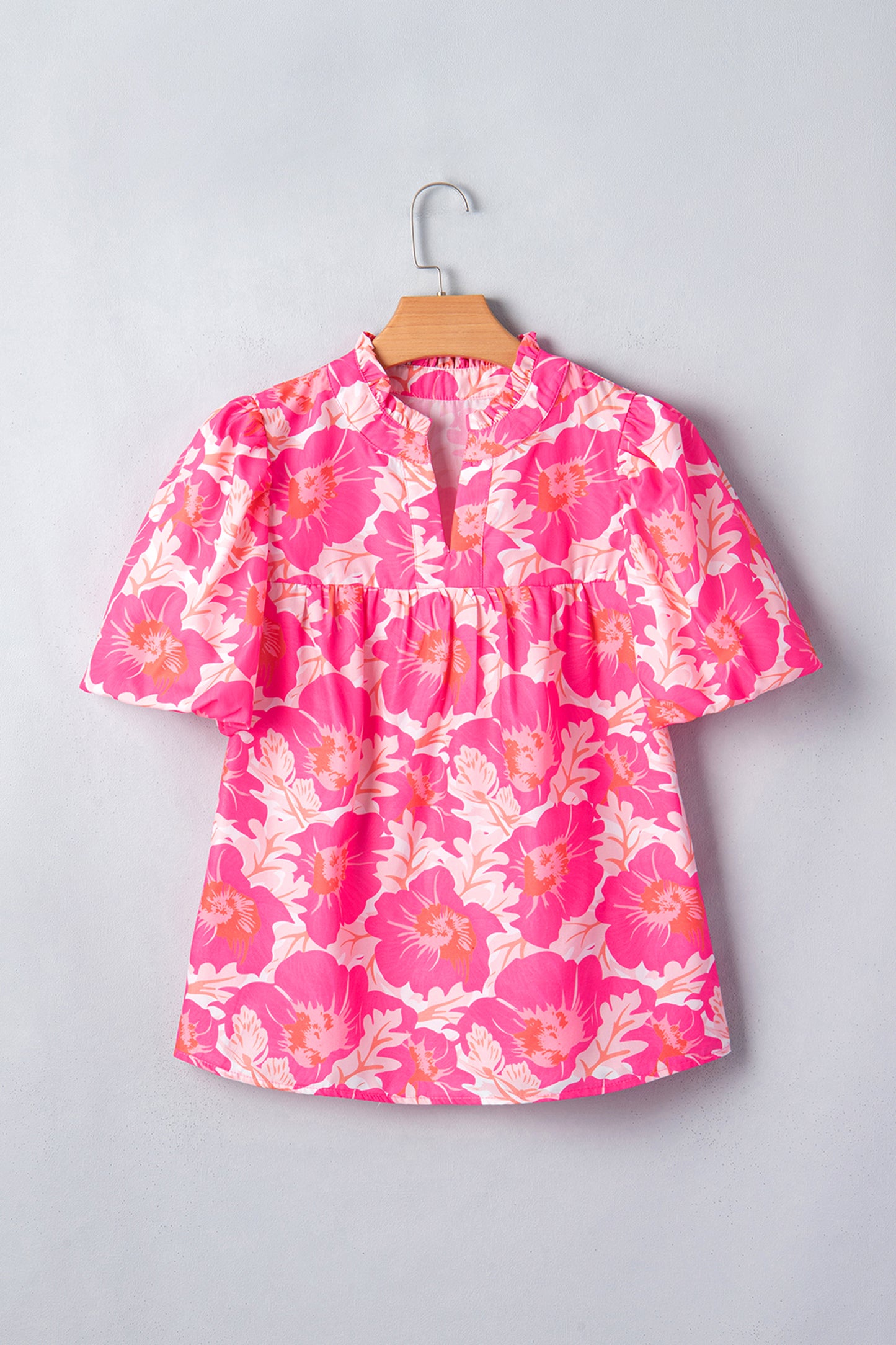 Short Bubble Sleeve Summer Floral Blouse
