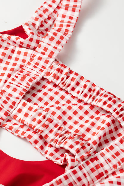 Faux Two Piece Gingham Contrast Patchwork Loose Mini Dress