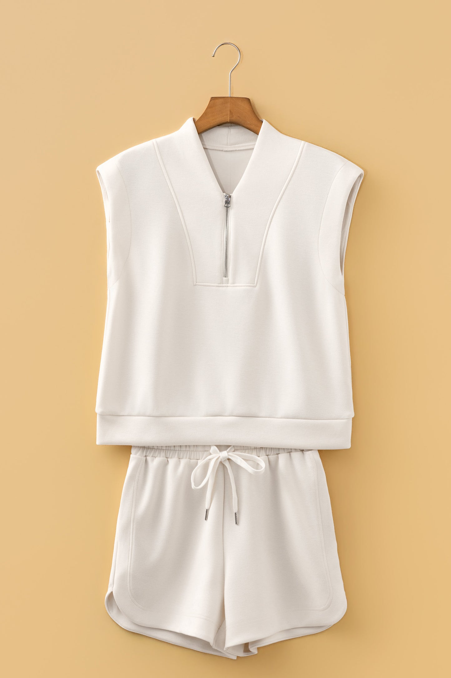 Quarter Zip Sleeveless Top Drawstring Shorts Casual 2pcs Outfit