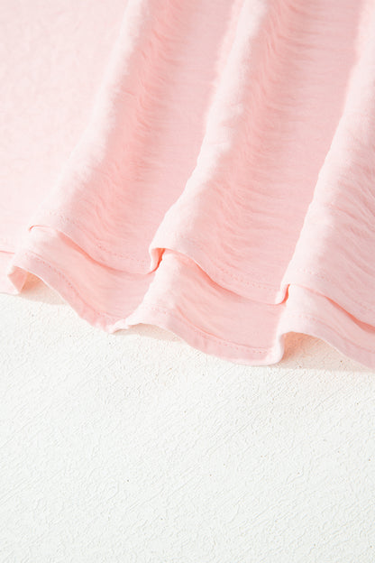 Solid Color Ruffle Trim Short Sleeve Blouse