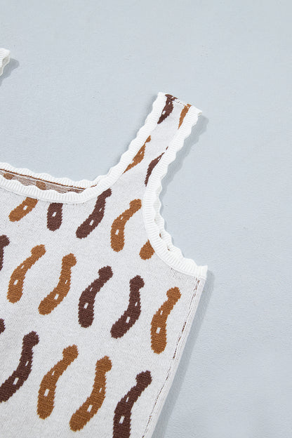 Western Leopard/ Horseshoe Printed Scalloped Trim Square Neck Sweater Vest