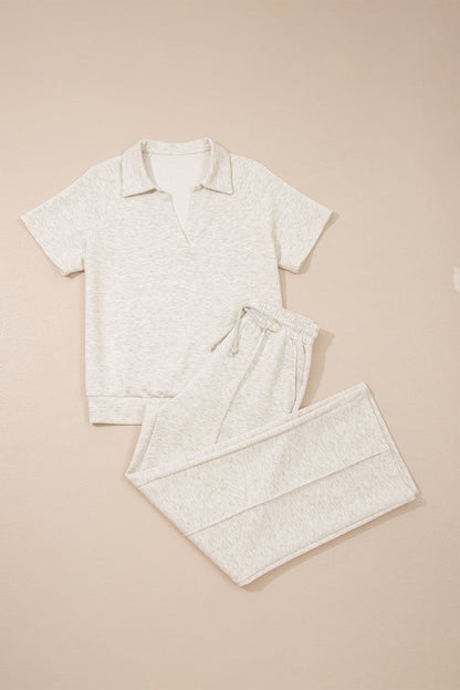 Light Grey Polo Tee Casual Pant Set