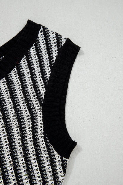 Black Contrast Chevron Knit V Neck Sweater Vest