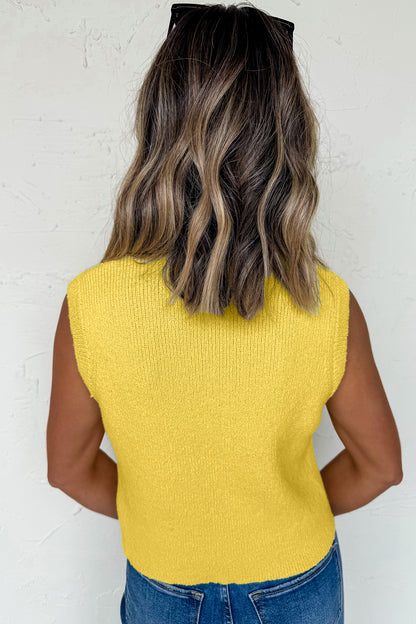 Solid Color Sleeveless Knit Button Pocketed Sweater