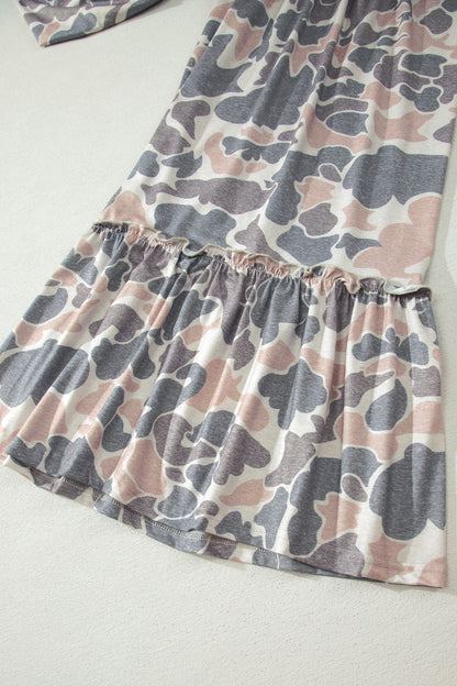 Multicolour Camo Print Wide Leg Casual Pants