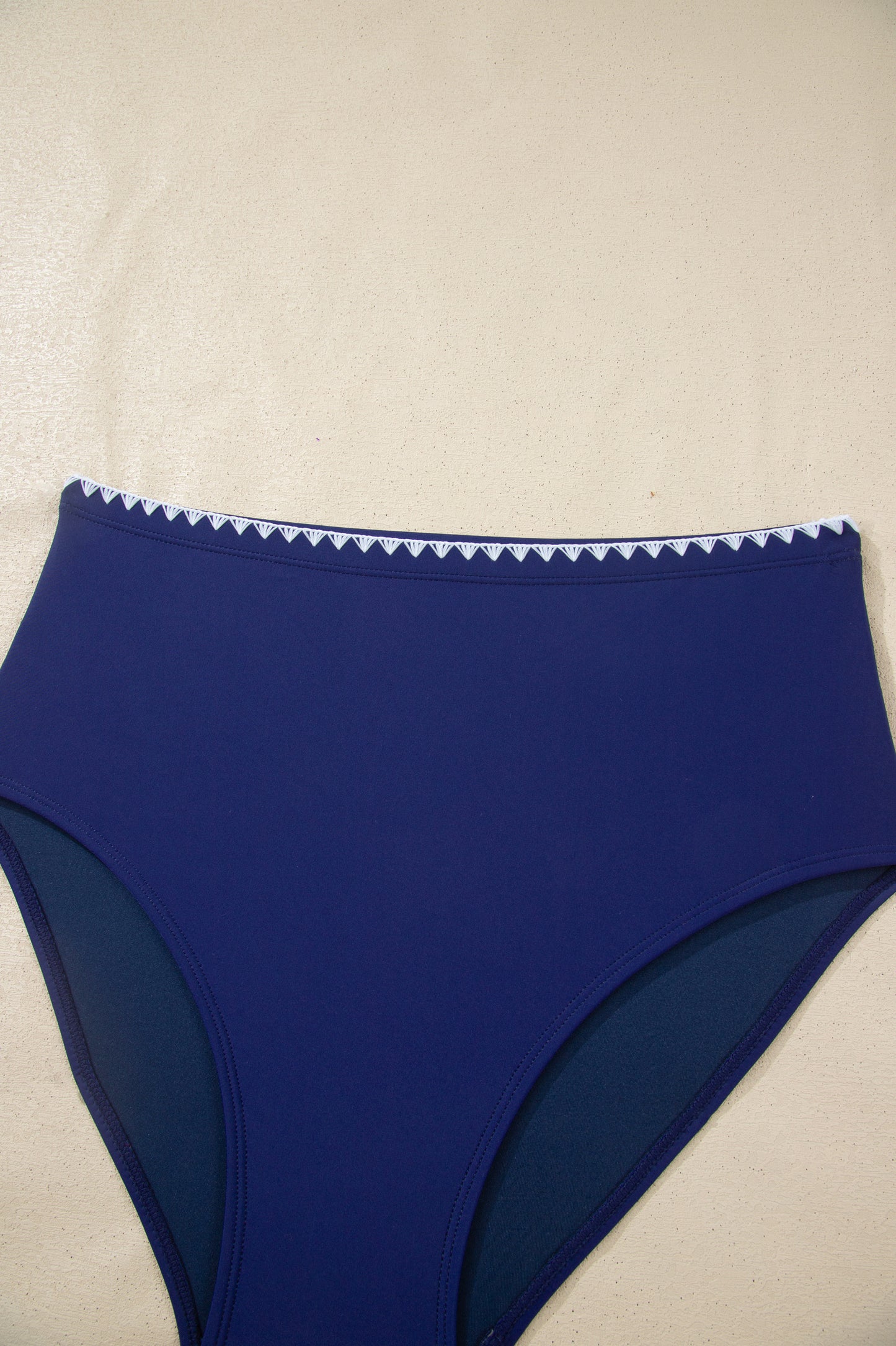 Shell Stitched Trim V Neck Textured Mix and Match High Waist Bikinis