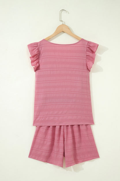 Textured Square Neck Top and Shirred High Waist Shorts Set