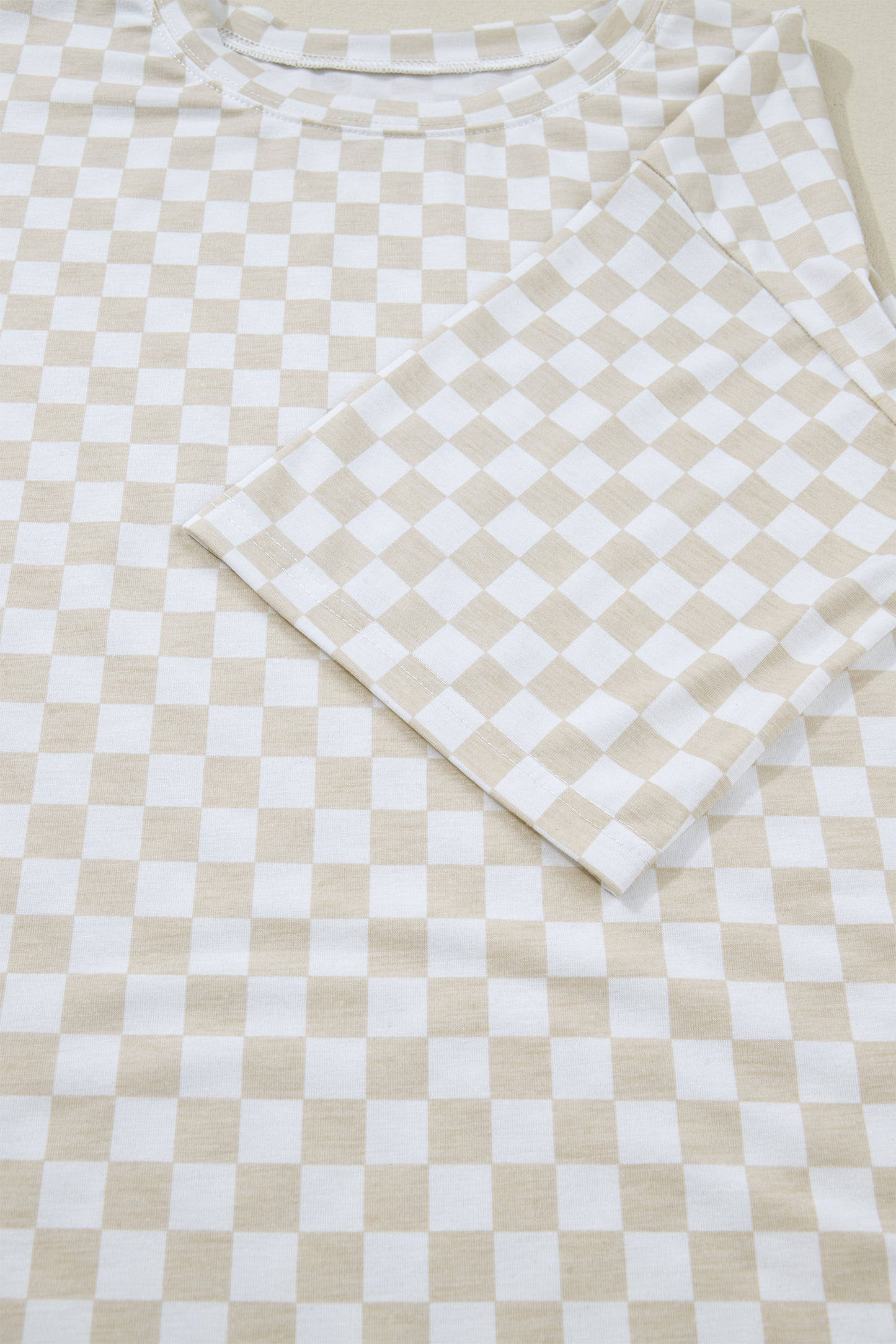 Khaki Checkered Print Half Sleeve Tee 2pcs Lounge Pant Set