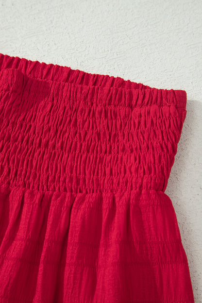 Textured Square Neck Top and Shirred High Waist Shorts Set