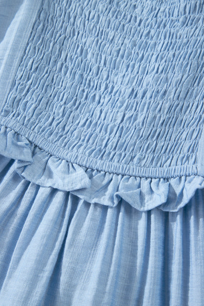 Solid Color Ruffle Trim High Waist Sleeveless Maxi Dress