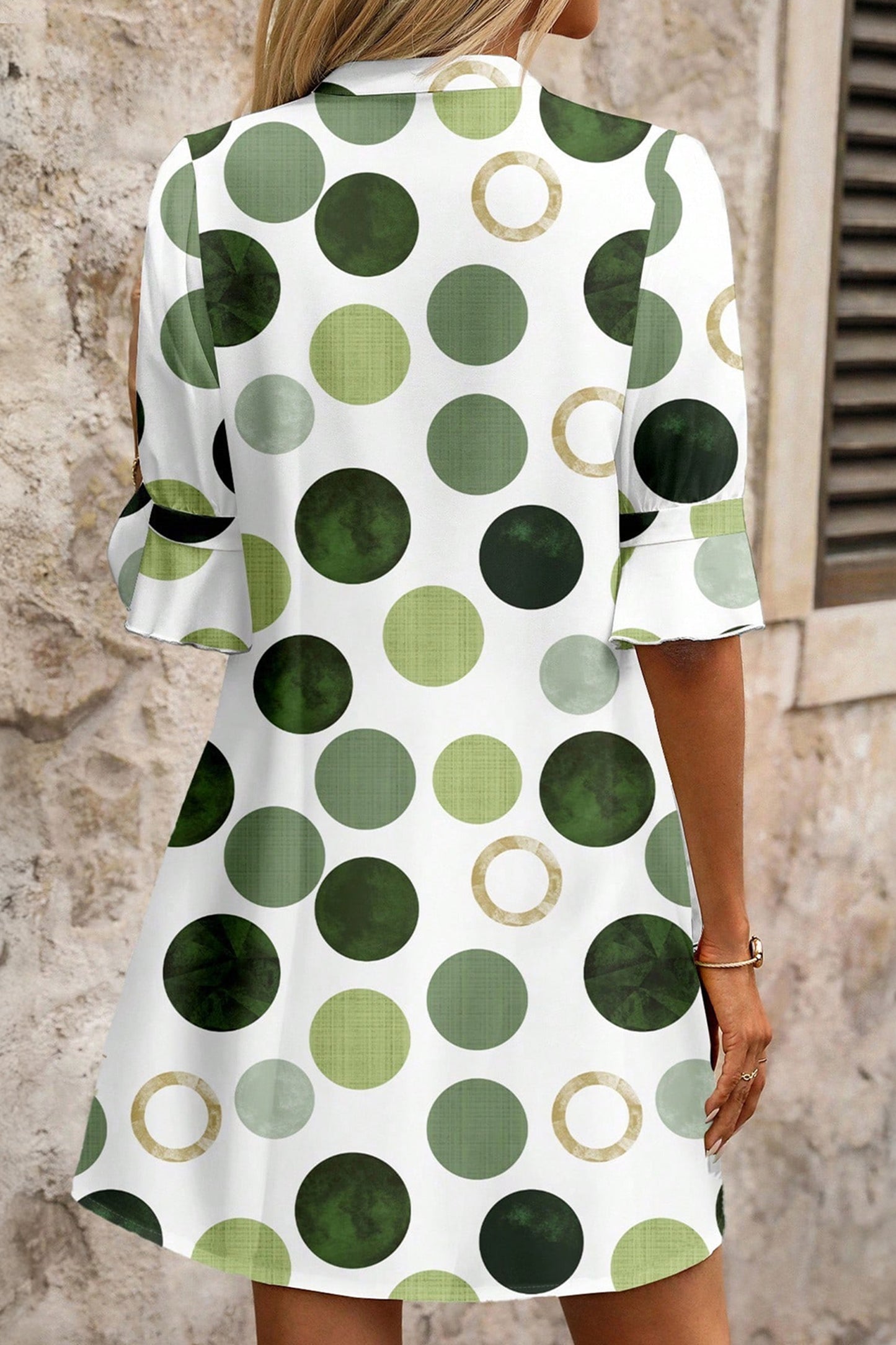 Polka Dot Print Flounced Half Sleeve Casual Vacation Style Mini Dress