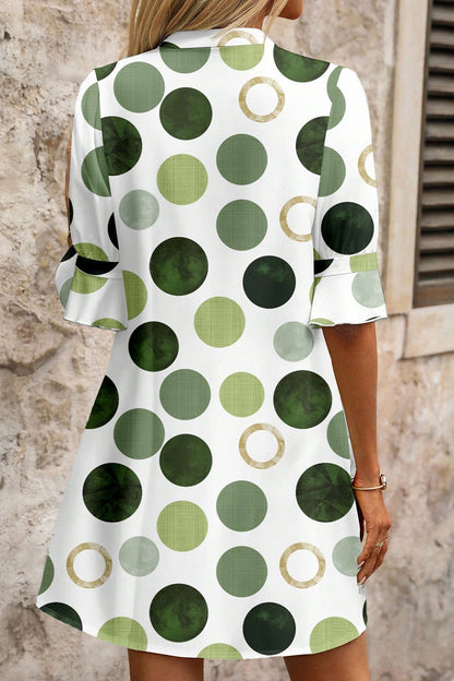 Polka Dot Print Flounced Half Sleeve Casual Vacation Style Mini Dress