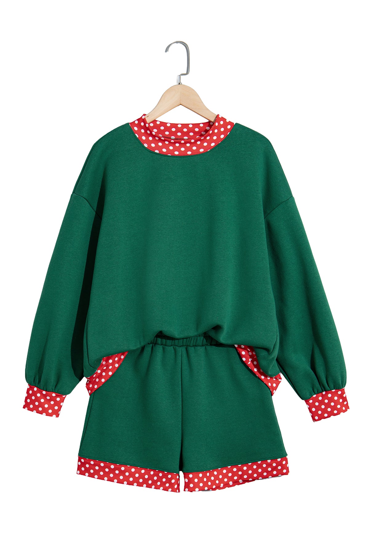 Polka Dot Trim Baggy Pullover 2pcs Short Set