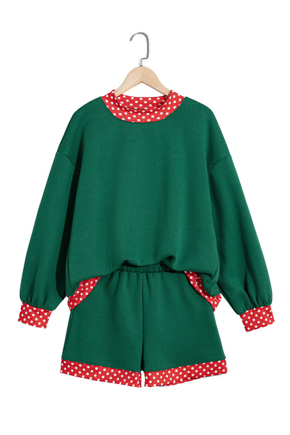 Polka Dot Trim Baggy Pullover 2pcs Short Set