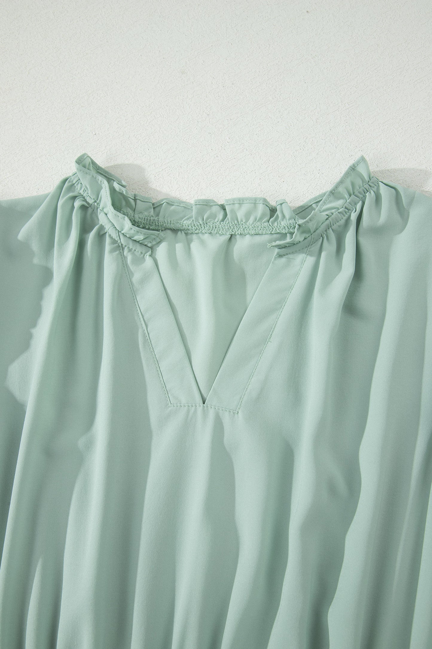 Solid Color V Neck Short Puff Sleeve High Waist Tiered Maxi Dress