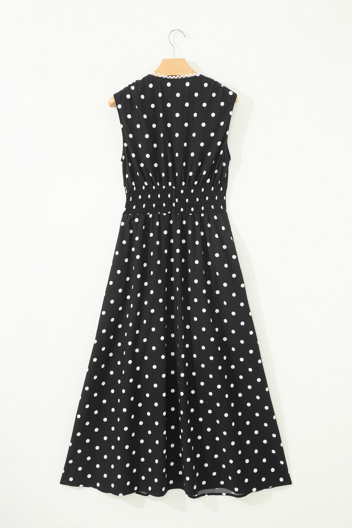 Polka Dot Print Contrast Trim V Neck Zip Up Sleeveless Dress