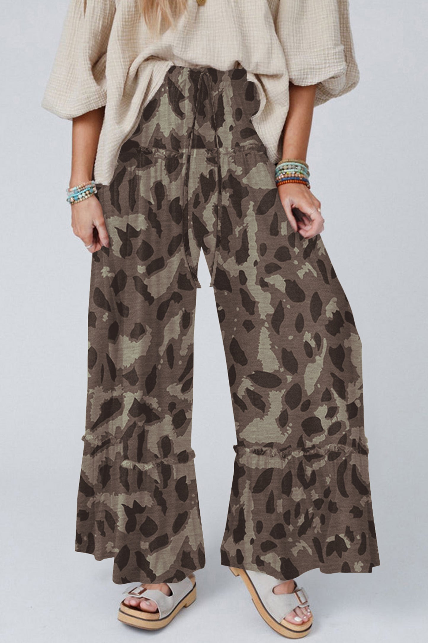Multicolour Camo Print Wide Leg Casual Pants